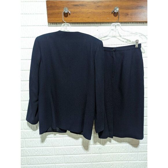 Kasper for A.S.L. Women's Navy Blue 2 Piece Set Lined Wool Skirt Suit Size 8 - Picture 4 of 7